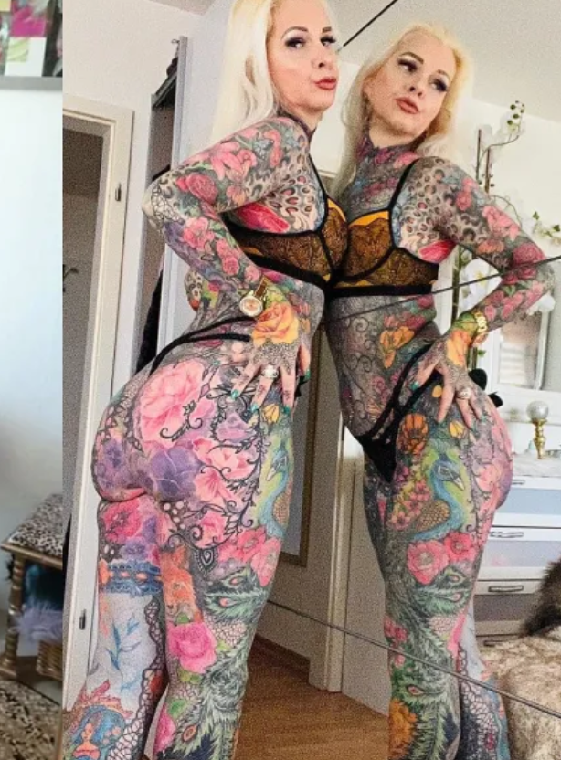 Grandma With Body Fully Covered In Tattoos Reveals What She Looked Like One Decade Ago